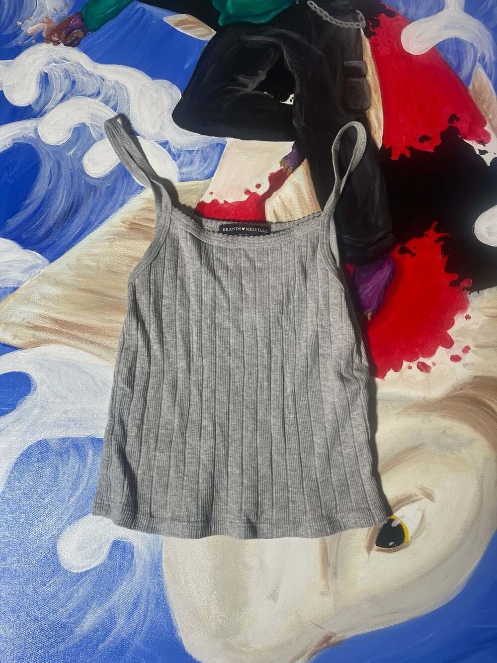 Brandy Melville Ribbed Spaghetti Strap Tank Top Gray